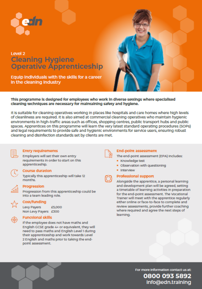 Cleaning Hygiene Operative Apprenticeship fact sheet