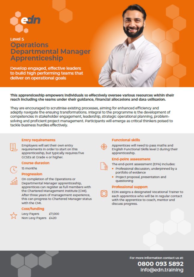 Operations or Departmental Manager fact sheet