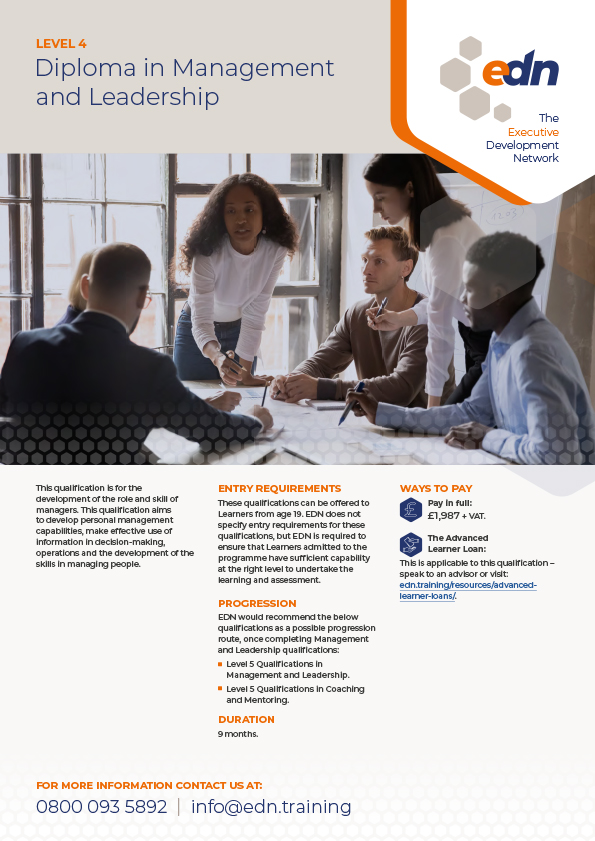Level 4 Diploma in Management and Leadership fact sheet
