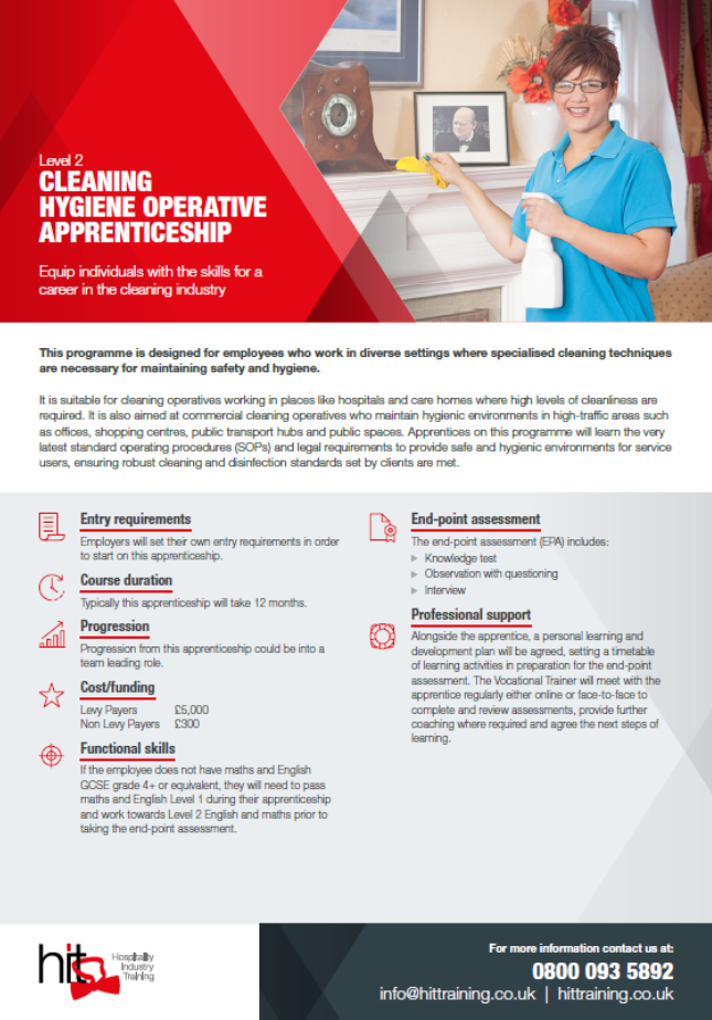Cleaning Hygiene Operative Apprenticeship facesheet