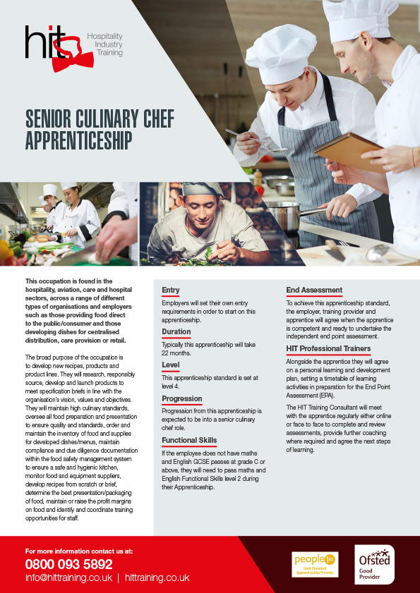 Senior Culinary Chef Apprenticeship facesheet